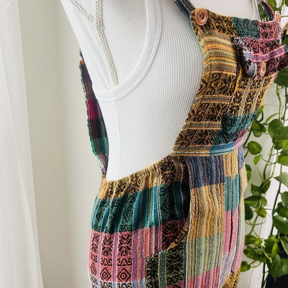 Colorful Patchwork Soft Cotton Boho Hippie Overall Jumpsuit - Size Small - Picture 6 of 8